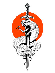 Snake Wrapped Around Sword Vector Art