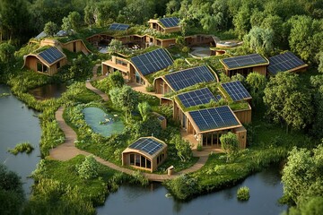 A self-sustaining eco-village powered entirely by solar, wind, and hydro energy