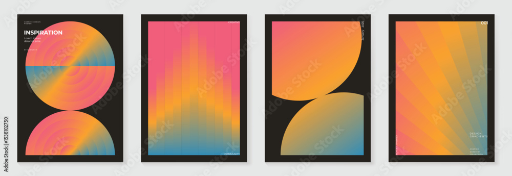 Aufkleber modern gradient poster background vector set. cover template with vibrant perspective geometric pris
