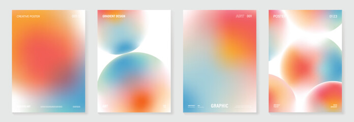 Fototapeta na wymiar Modern gradient liquid glass poster background vector set.Cover template with perspective geometric prism shape. Ideal design for social media, cover, banner, wallpaper.