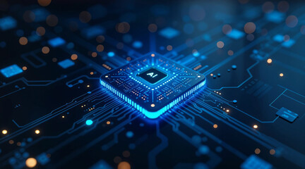 AI CPU Chip in a Futuristic Cyberpunk Style