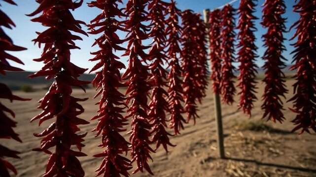 Red Chili Peppers Drying in Desert Sun