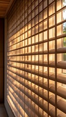 Warm Sunlight Through Wooden Window Blinds Tranquil Interior Design.