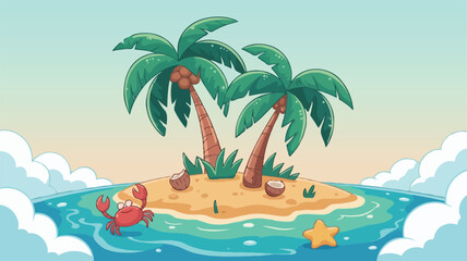 vector, illustration of a tropical island,
