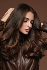 young beautiful woman with smooth and shiny hair