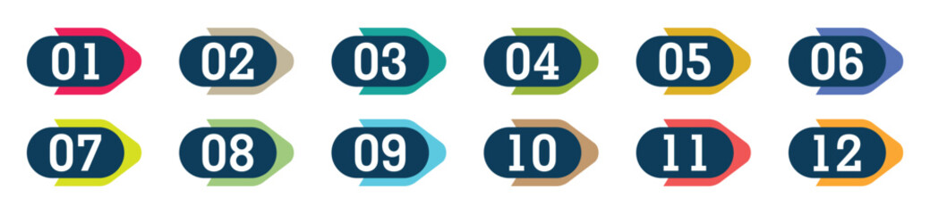 Number bullet points from one to twelve vector.