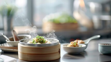 A xiao long bao soup dumpling on a spoon, about to burst with flavor.