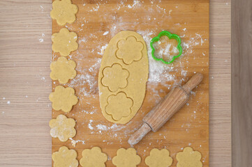 Handmade homemade shortbread butter cookies from Grandma's recipe lie on a chopping board