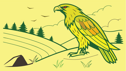 Naklejka premium vector illustration of a eagle and landscape