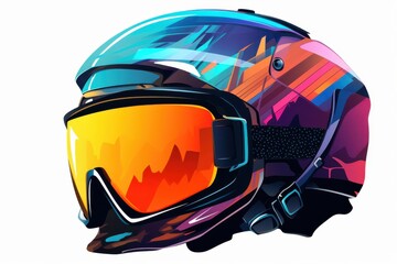 Fototapeta premium Colorful ski helmet with goggles designed for winter sports in the snowy mountains