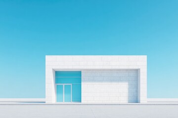 capture facade of modern discount center in understated style minimalist design with ample copy space invites visual