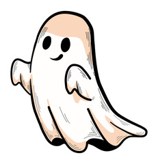Obraz premium The ghost has large, oval black eyes and a small, friendly curved smile, creating a cute and approachable character rather than a scary one.