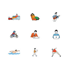 People Enjoying Hobbies and Activities Vector Set