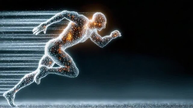 Abstract digital runner illustration depicting high speed and performance