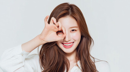 Smiling Woman Covering One Eye with Hand in Sunny Light – Positive Facial Expression, Natural Beauty, and Joyful Moment