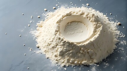 Well of flour on gray background