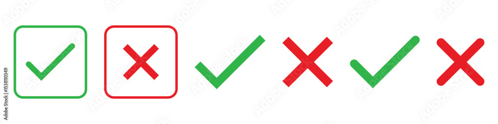 Poster check mark icon button set. check box icon with right and wrong buttons and yes or no checkmark icon