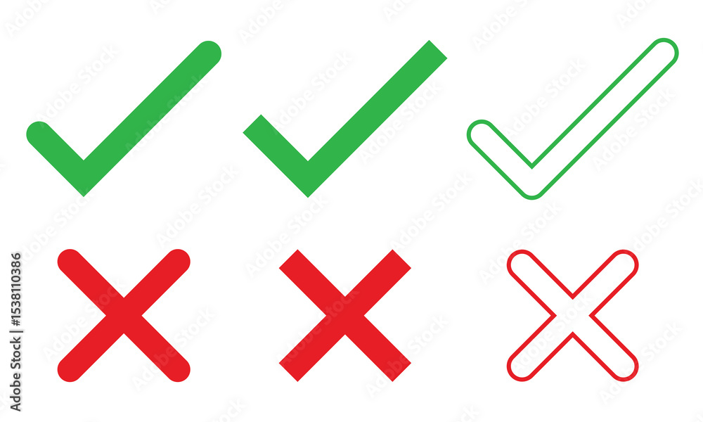 Poster check mark icon button set. check box icon with right and wrong buttons and yes or no checkmark icon
