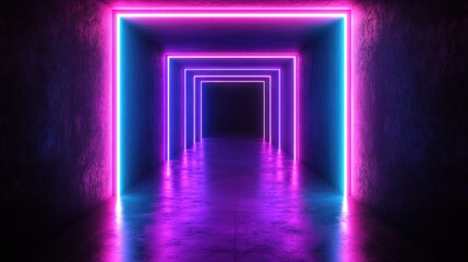Fototapeta premium Neon lights illuminating a corridor.