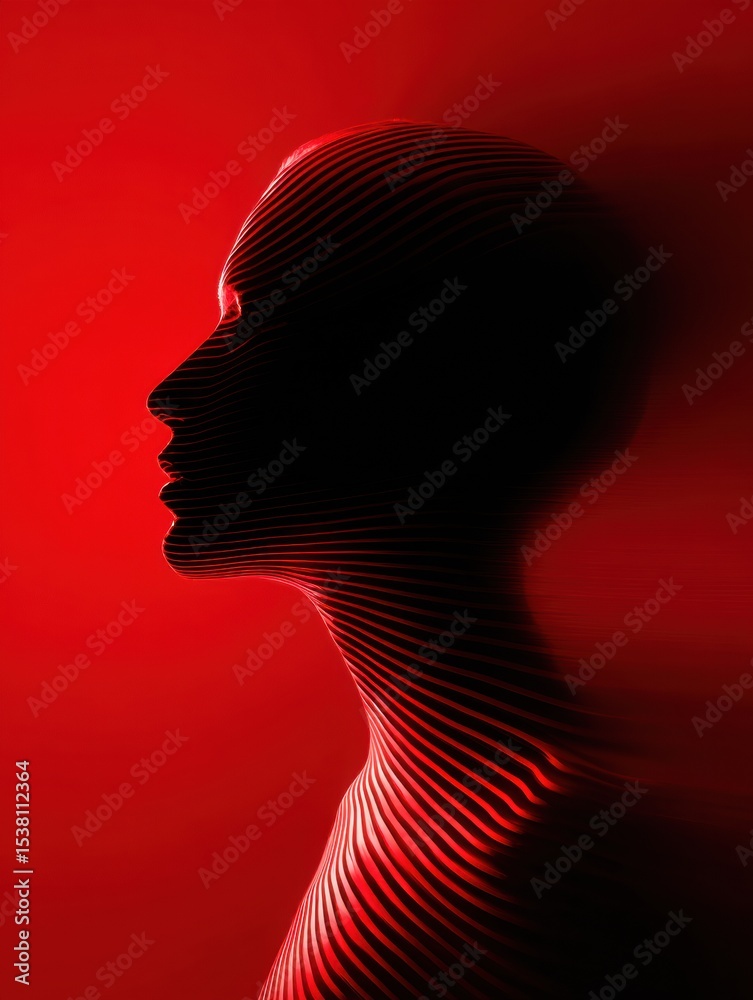 Poster Silhouette of a Human Profile With Tension Lines Against a Vibrant Red Gradient Background Showcasing Depth and Emotion