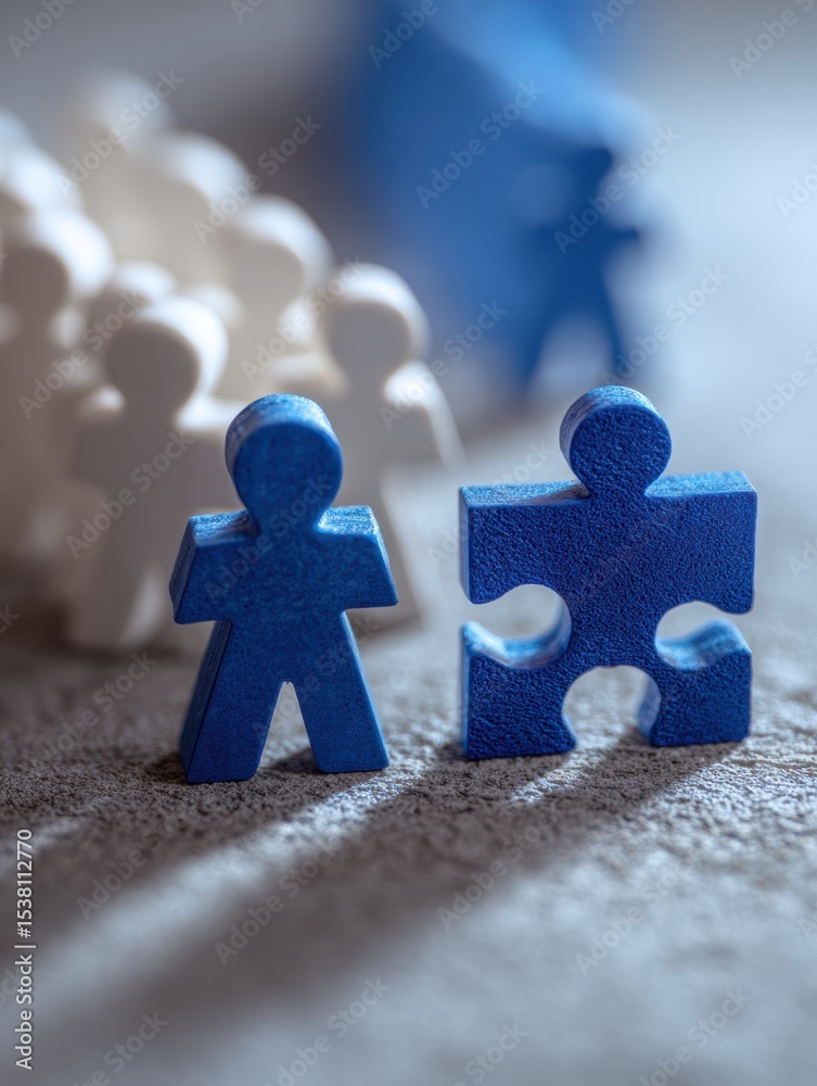 Poster symbolic puzzle pieces representing teamwork and collaboration in a creative setting