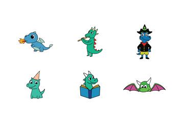 Fototapeta premium Cute Cartoon Dragons Vector Set for Kids Projects