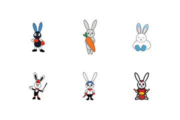Cartoon Rabbit Vector Set for Creative Designs