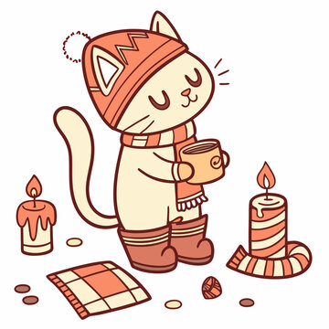 Naklejki Funny Cat with wearing rain boots, set in a charming Christmas theme – Warm Cozy color vector art