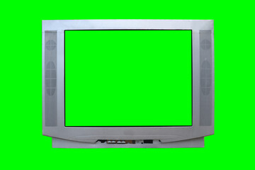 The old TV on the isolated. Old green screen TV for adding new images to the screen. 
