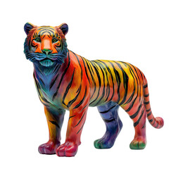 Colorful tiger statue vibrant animal art design on transparent background