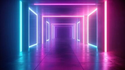 Neon light corridor with vibrant colors.