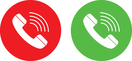 Phone call icon. Accept and reject Phone call buttons,  Green, red buttons vector, icon set. Symbol of incoming and outgoing buttons. Calling Phone Answer Decline Button set, Vector