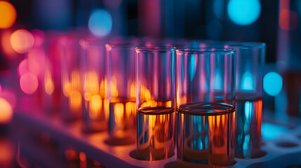 Test tubes filled with liquids in a laboratory setting.