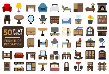 set of furniture decoration interior flat icons