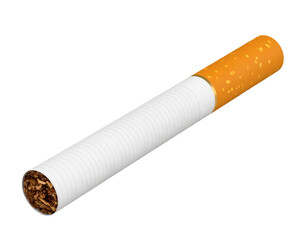 Realistic Cigarette with Tobacco Filling and Burning Tip Isolated on White Background