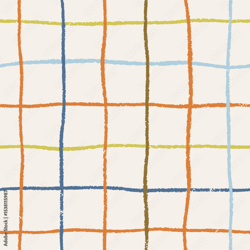 Poster grid pattern, seamless endless print. checkered background, hand-drawn texture with doodle scribble 