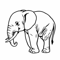Obraz premium Black and white elephant illustration standing with detailed outline vector art
