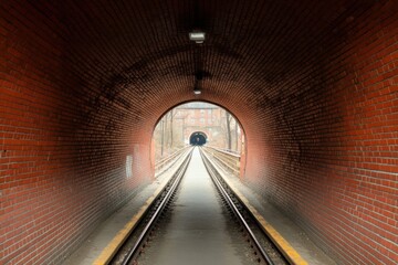 Train tracks leading into a brick tunnel urban setting photography perspective depth
