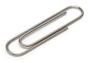 Silver Paperclip A single, metallic silver paperclip, an essential office supply, isolated against a white background.