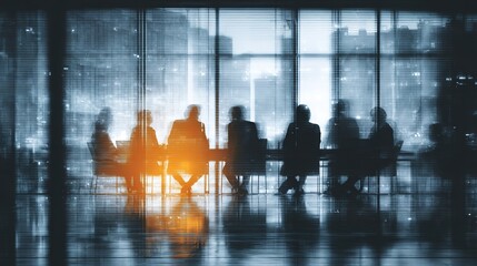 Blurred business people meeting in modern office building conference room. High quality