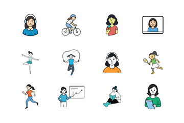 Fototapeta premium Women in Various Activities Vector Illustration Set