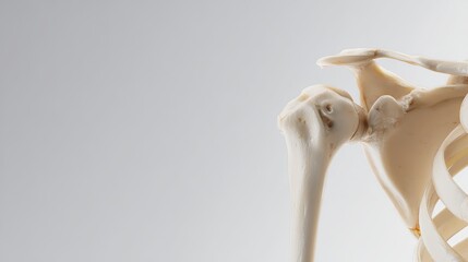 Obraz premium Photorealistic 3D anatomical rendering of the human shoulder joint and scapula with realistic bone contours on a clean white gradient background for medical and educational use