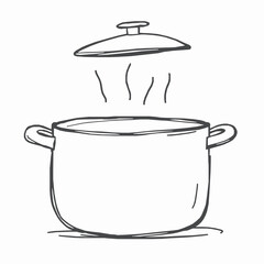 Sketch illustration of steaming pot with lid cooking food preparation concept vector