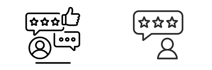 Review icons showing ratings and feedback with user comments in a digital format