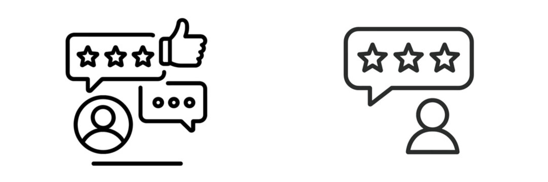 Review icons showing ratings and feedback with user comments in a digital format