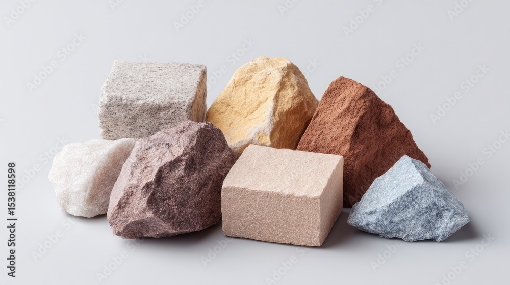 Wall mural display assortment of raw materials neatly arranged on plain background emphasizing their textures