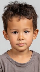 Obraz premium Young asian-caucasian boy with brown hair and brown eyes portrait