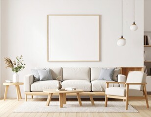 Modern home interior design with wooden floor, luxury furniture, and stylish living room decor