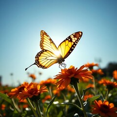 butterfly flits from flower to flower, embracing the warmth of the sun.