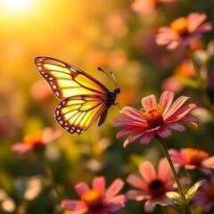 butterfly flits from flower to flower, embracing the warmth of the sun.